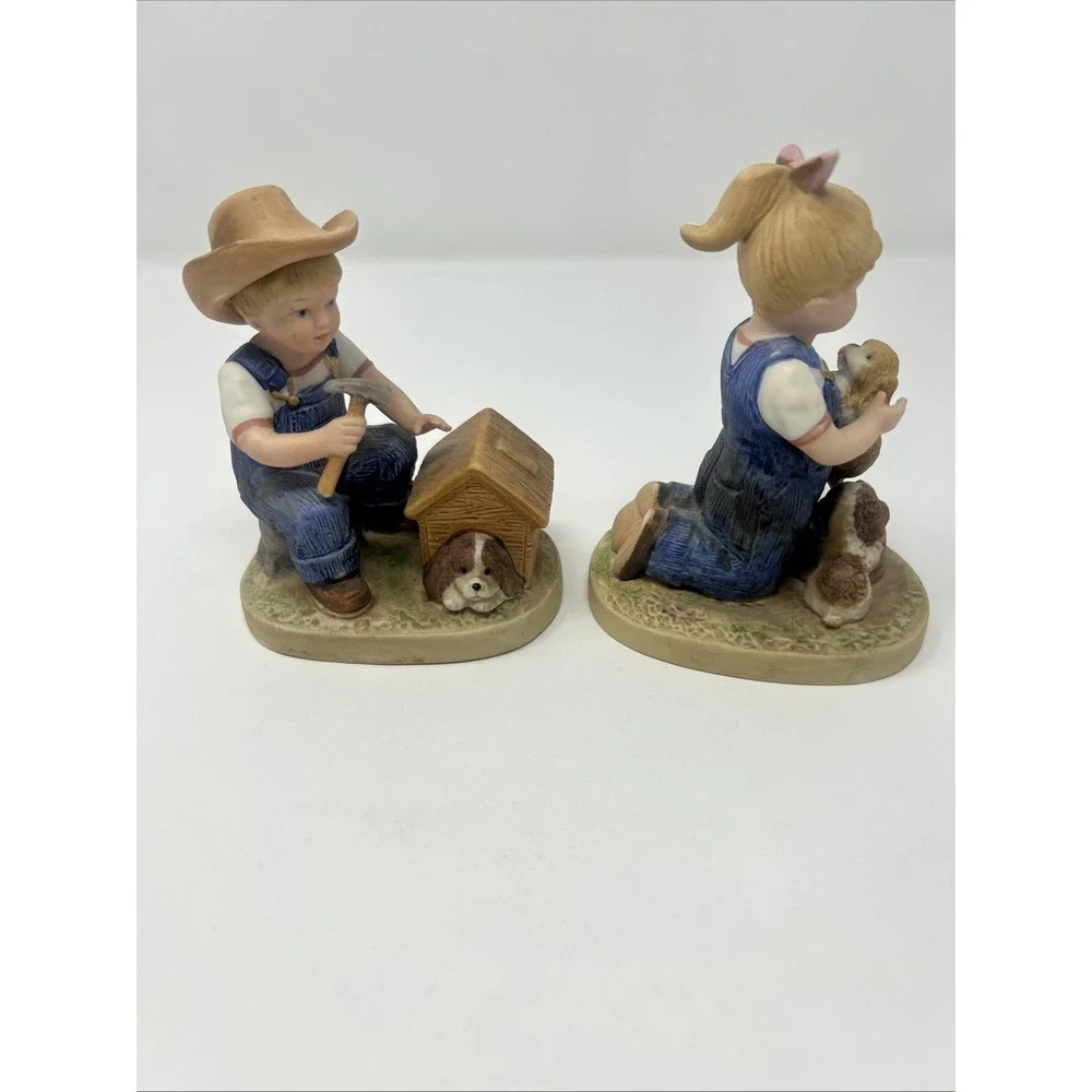 Vintage 1985 HOMCO Denim Days Puppy Love Danny Doghouse & Debbie Puppies